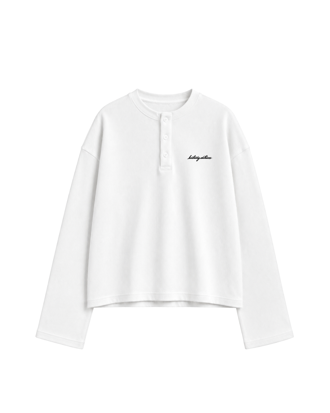 HASHWAY ARCHIVES EMBROIDERED HENLEY WAFFLE T-SHIRT - WHITE