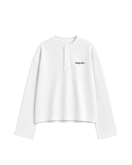 HASHWAY ARCHIVES EMBROIDERED HENLEY WAFFLE T-SHIRT - WHITE