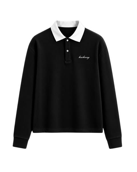 HASHWAY LONG SLEEVE POLO TEE - BLACK