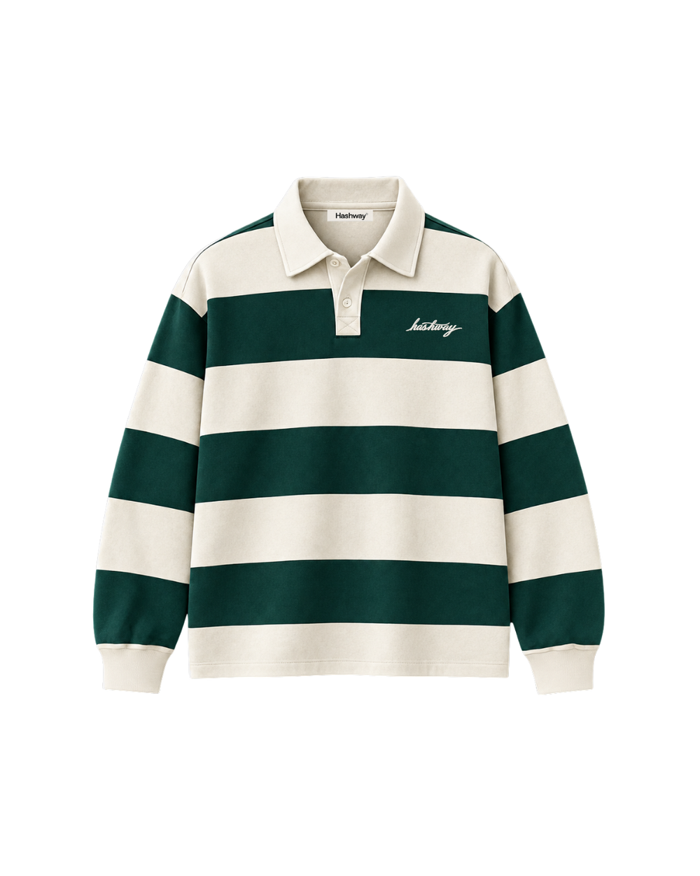 THE HERITAGE POLO SWEATSHIRT — IVORY / FOREST GREEN