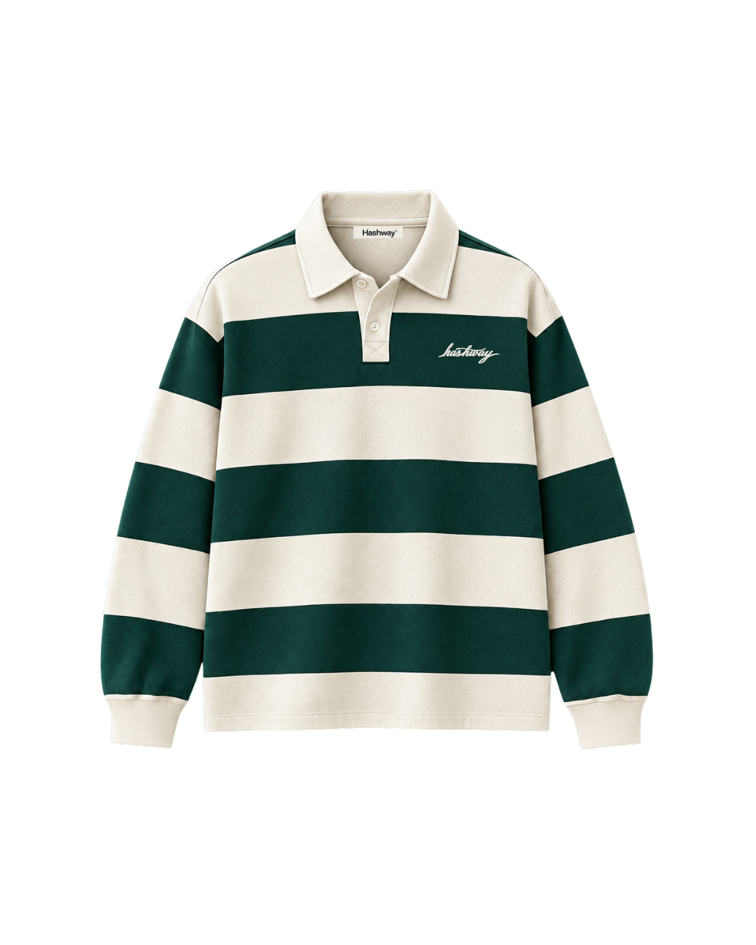THE HERITAGE POLO SWEATSHIRT — IVORY / FOREST GREEN
