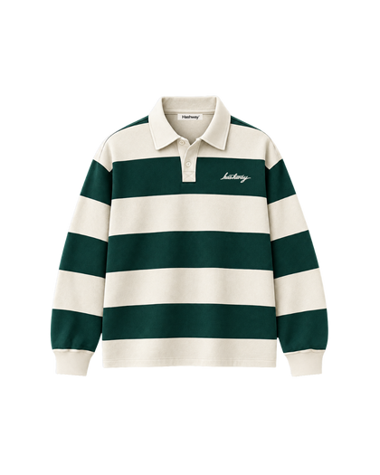THE HERITAGE POLO SWEATSHIRT — IVORY / FOREST GREEN