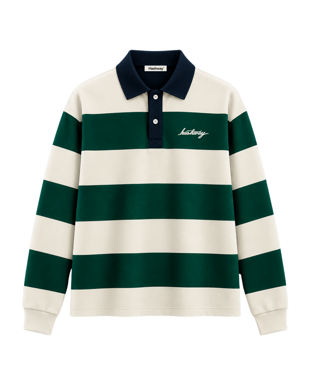 THE HERITAGE LONG SLEEVE POLO TEE — NAVY / IVORY / FOREST
