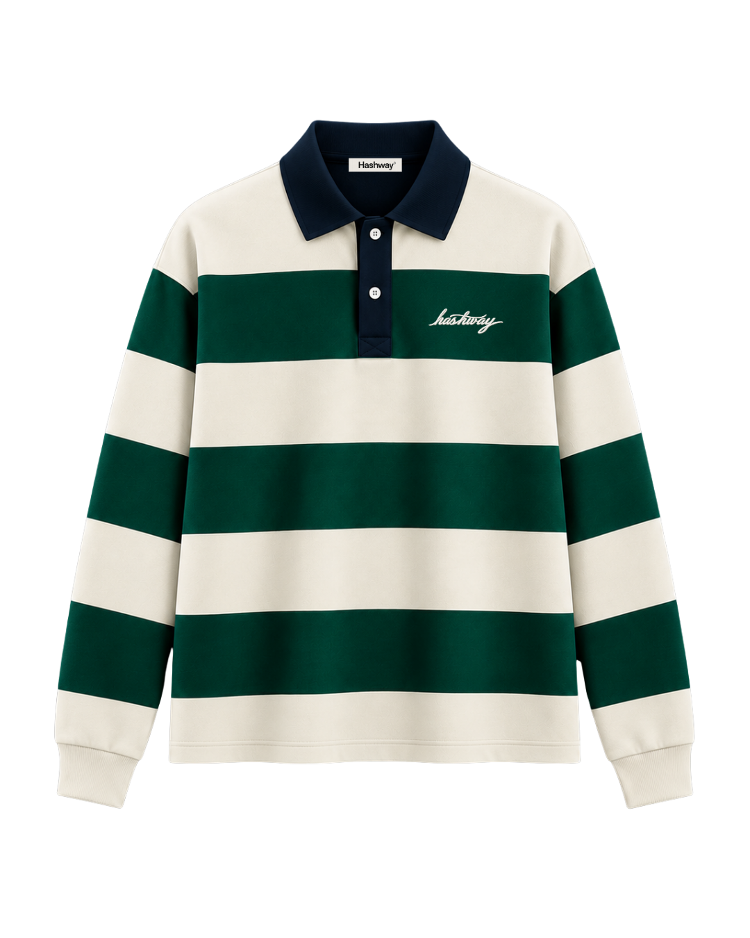 THE HERITAGE LONG SLEEVE POLO TEE — NAVY / IVORY / FOREST