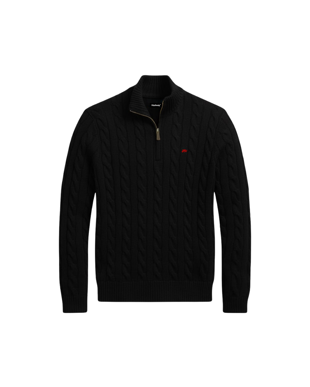 HASHWAY CABLE-KNIT COTTON QUARTER-ZIP JUMPER - BLACK ( REGULAR FIT )