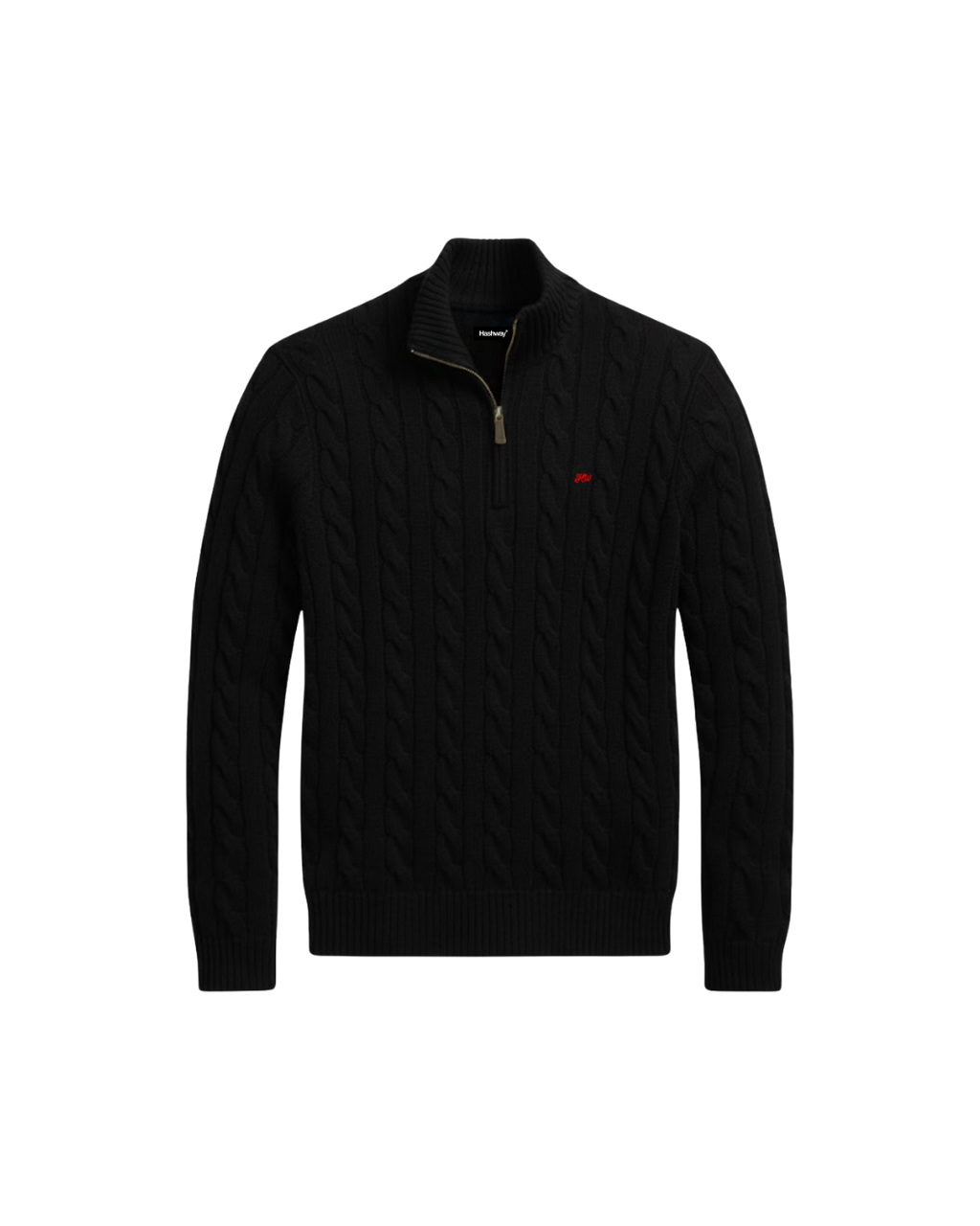 HASHWAY CABLE-KNIT COTTON QUARTER-ZIP JUMPER - BLACK ( REGULAR FIT )