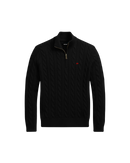 HASHWAY CABLE-KNIT COTTON QUARTER-ZIP JUMPER - BLACK ( REGULAR FIT )