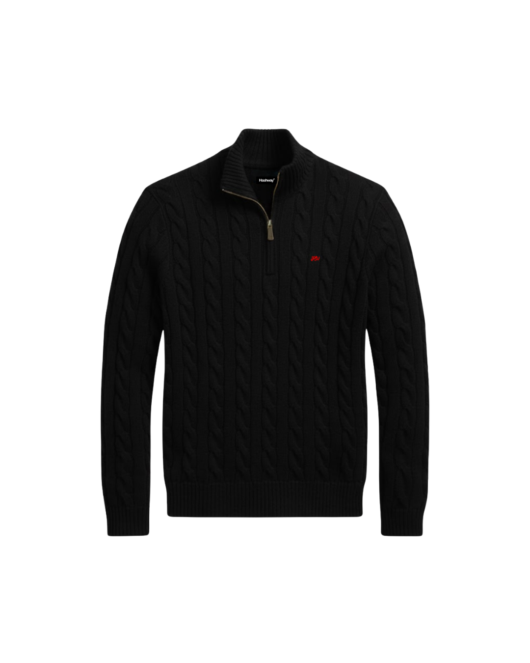 HASHWAY CABLE-KNIT COTTON QUARTER-ZIP JUMPER - BLACK ( REGULAR FIT )