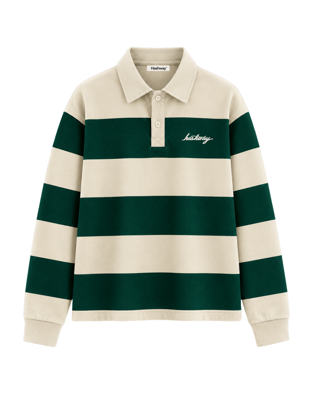 THE HERITAGE LONG SLEEVE POLO — IVORY / FOREST