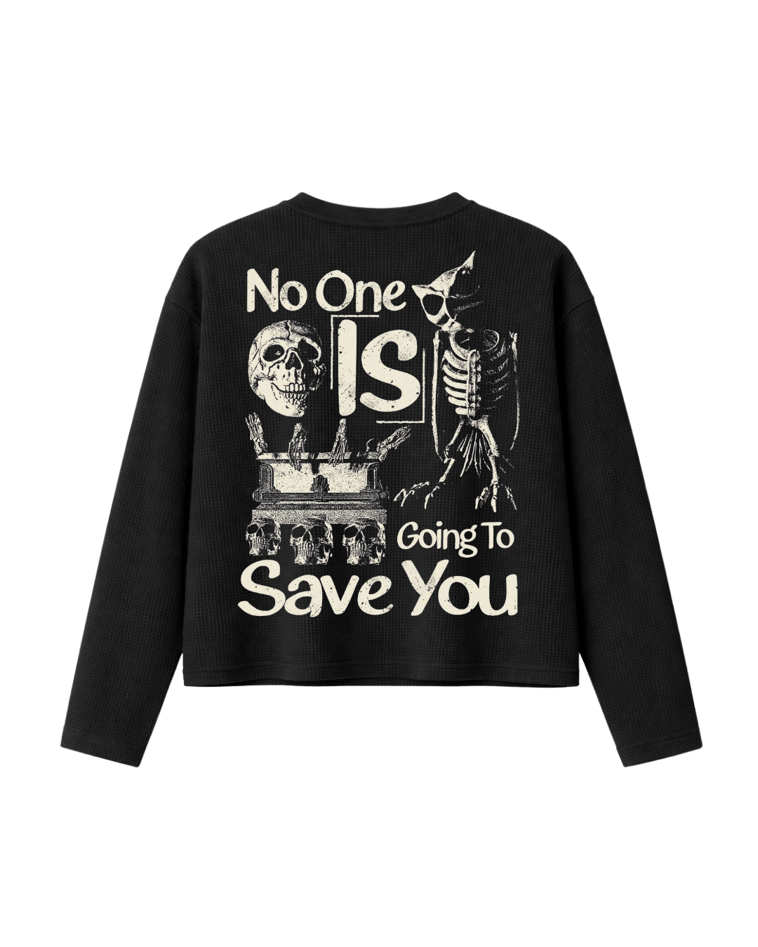 HASHWAY 'NO ONE SAVES YOU' WAFFLE T-SHIRT - BLACK
