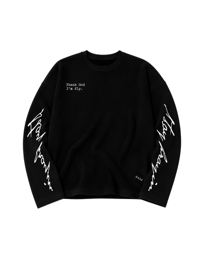 THANK GOD I'M FLY WAFFLE TEE - BLACK