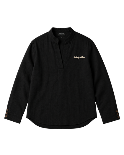 LA PIEGA NERO EMBROIDERED LINEN SHIRT - BLACK