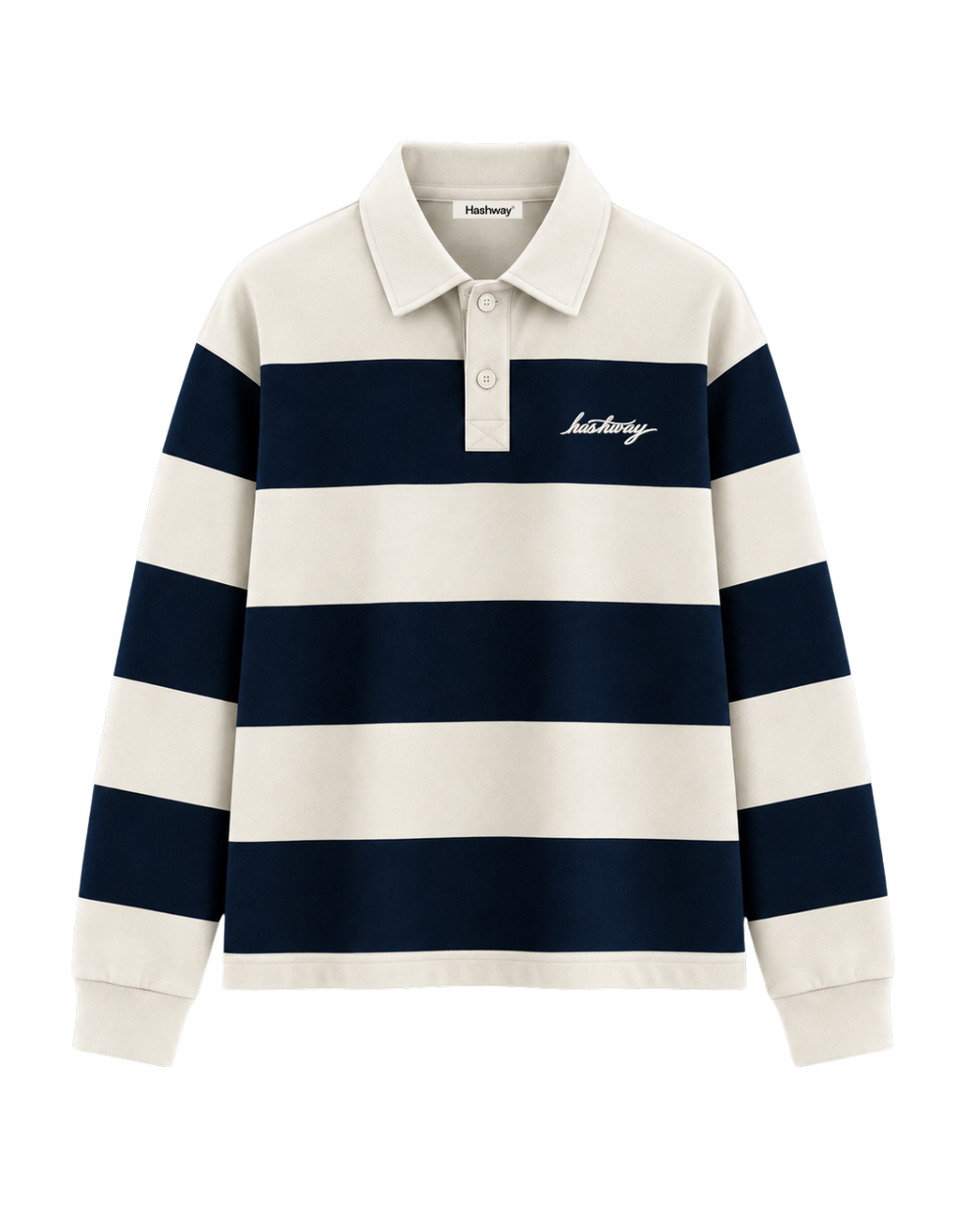 THE HERITAGE LONG SLEEVE POLO — IVORY / NAVY