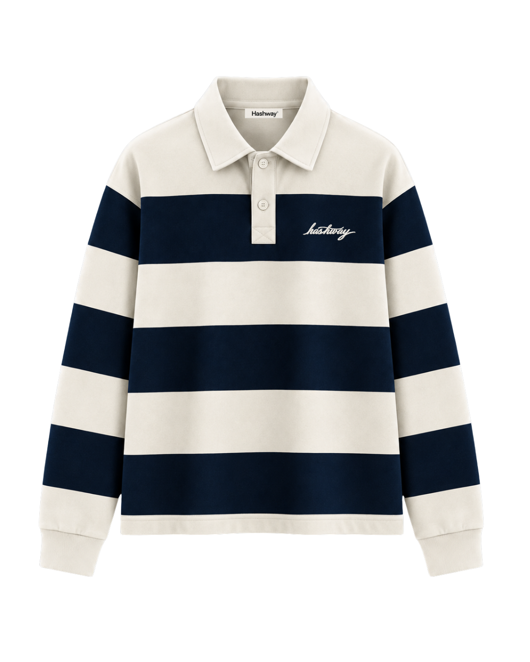 THE HERITAGE LONG SLEEVE POLO — IVORY / NAVY