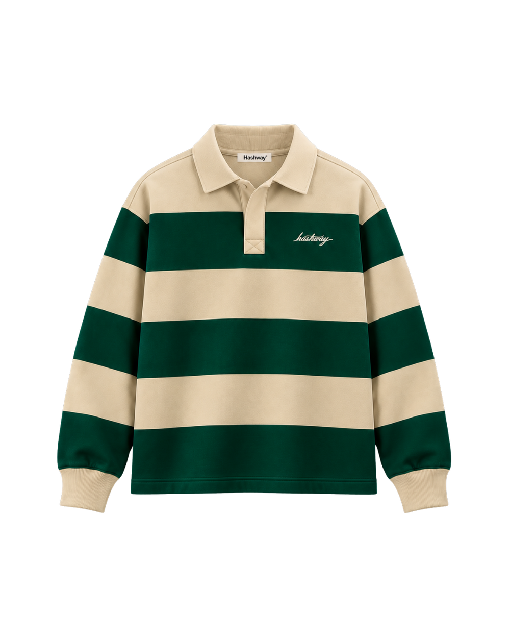 THE HERITAGE POLO SWEATSHIRT — CREAM / FOREST GREEN