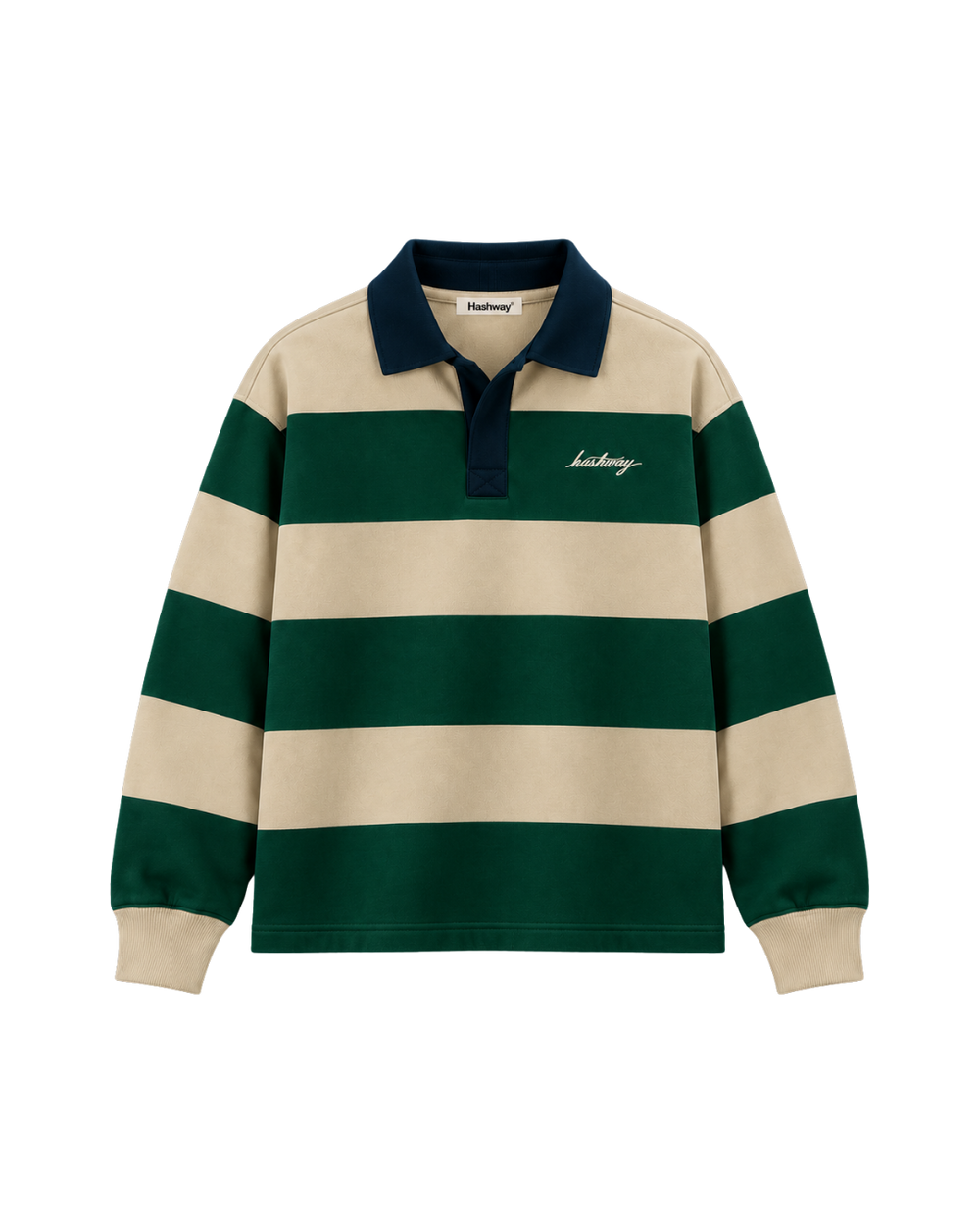 THE HERITAGE POLO SWEATSHIRT — CREAM / FOREST / NAVY
