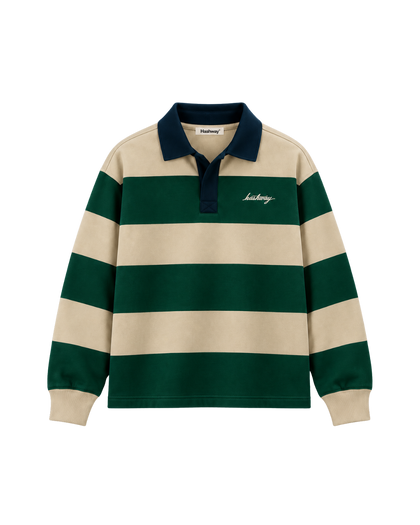 THE HERITAGE POLO SWEATSHIRT — CREAM / FOREST / NAVY
