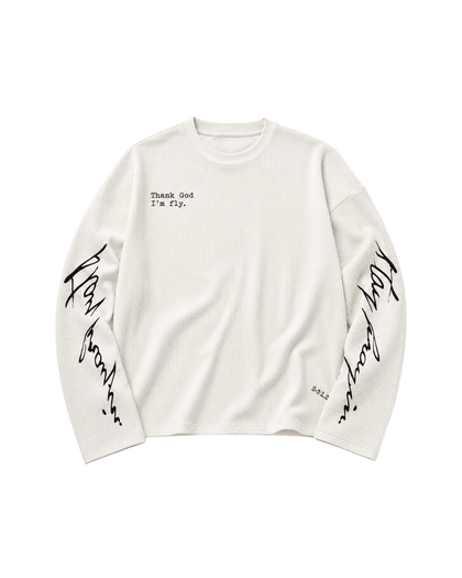 THANK GOD I'M FLY WAFFLE TEE - WHITE