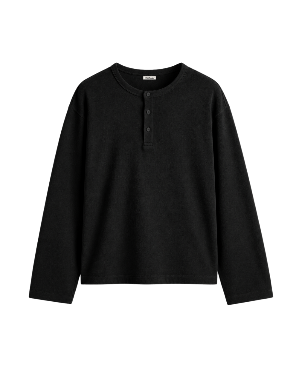 HASHWAY COTTON HENLEY TEE - BLACK
