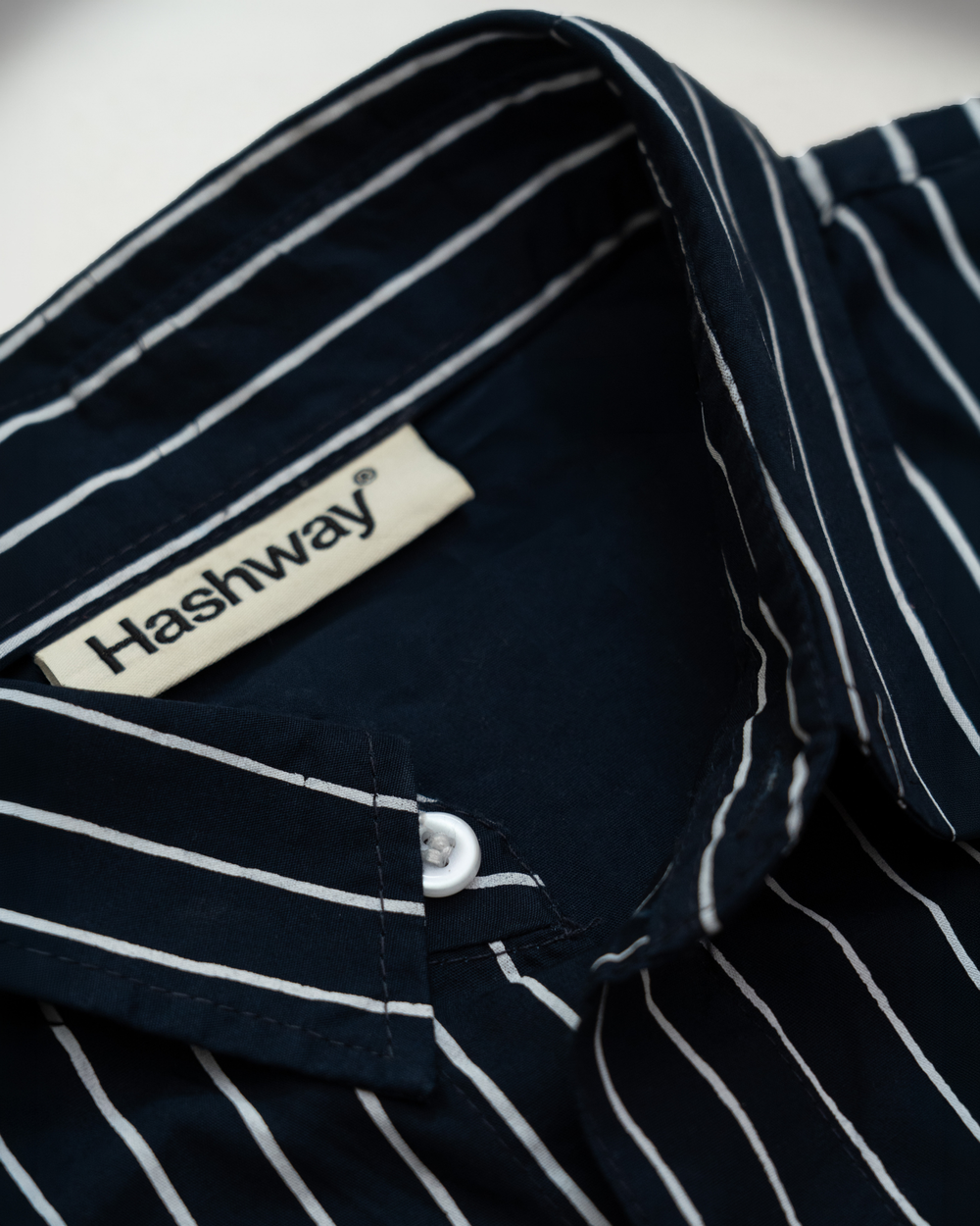 HASHWAY ARCHIVES EMBROIDERED STRIPED SHIRT - NAVY