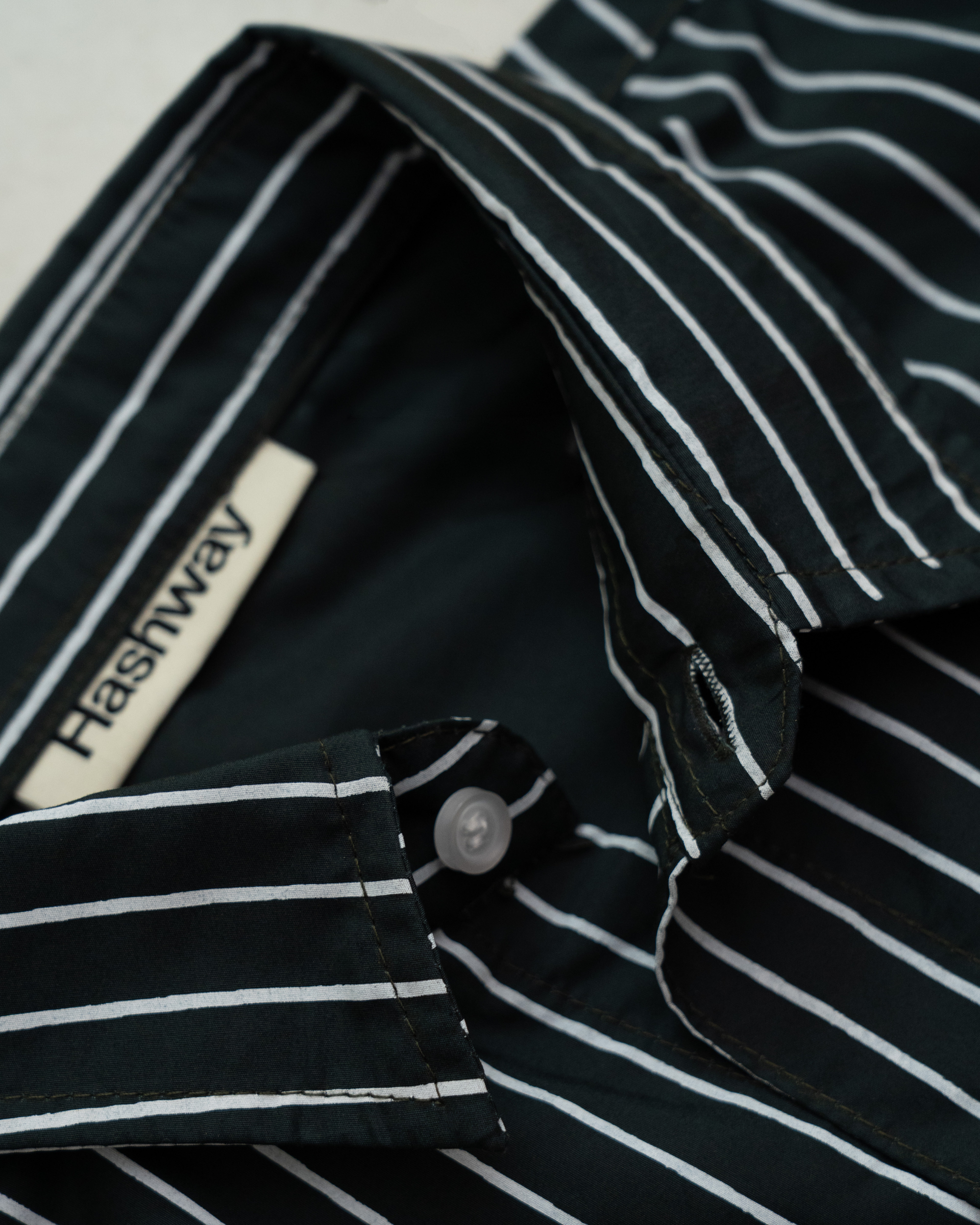 HASHWAY ARCHIVES EMBROIDERED STRIPED SHIRT- FOREST GREEN