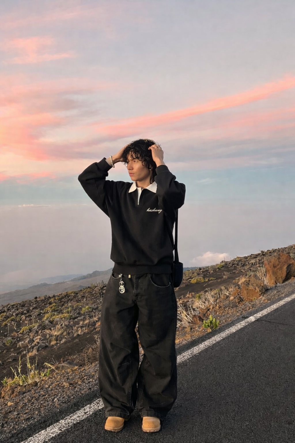 HASHWAY CLASSIC POLO SWEATSHIRT - BLACK