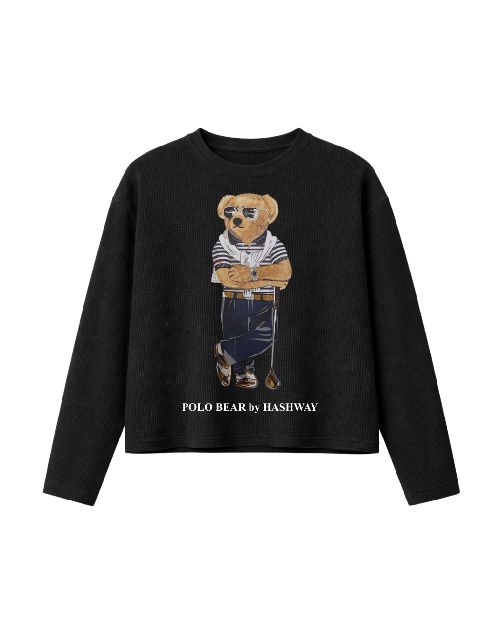 HASHWAY 'POLO BEAR' WAFFLE T-SHIRT - BLACK