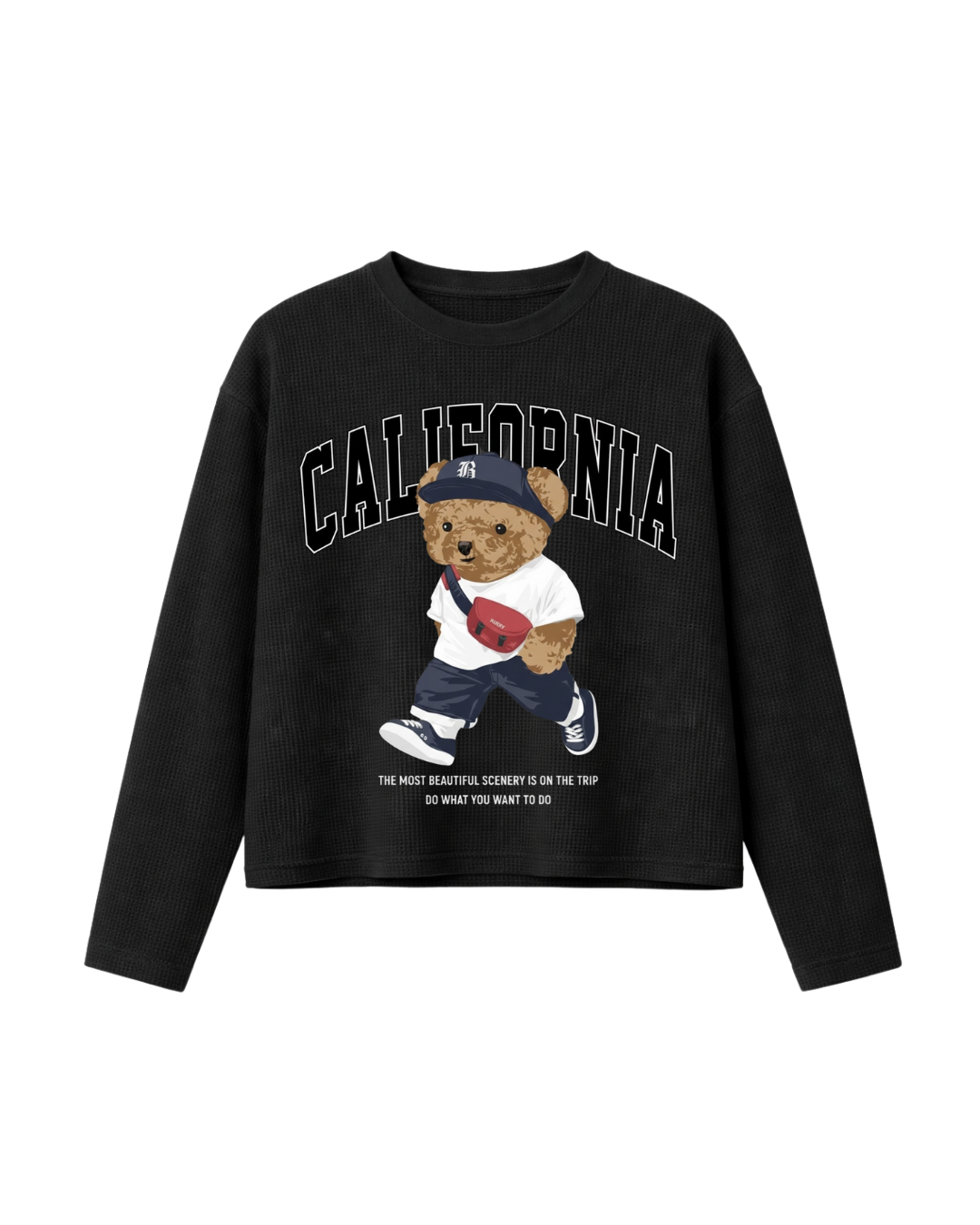 CALIFORNIA BEAR WAFFLE TEE - BLACK