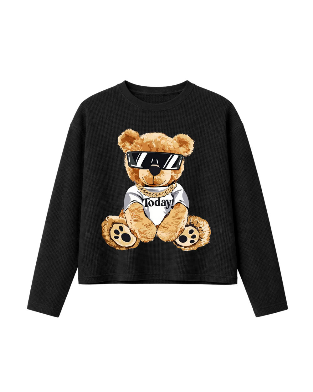 HASHWAY 'BEAR STREET' WAFFLE T-SHIRT - BLACK