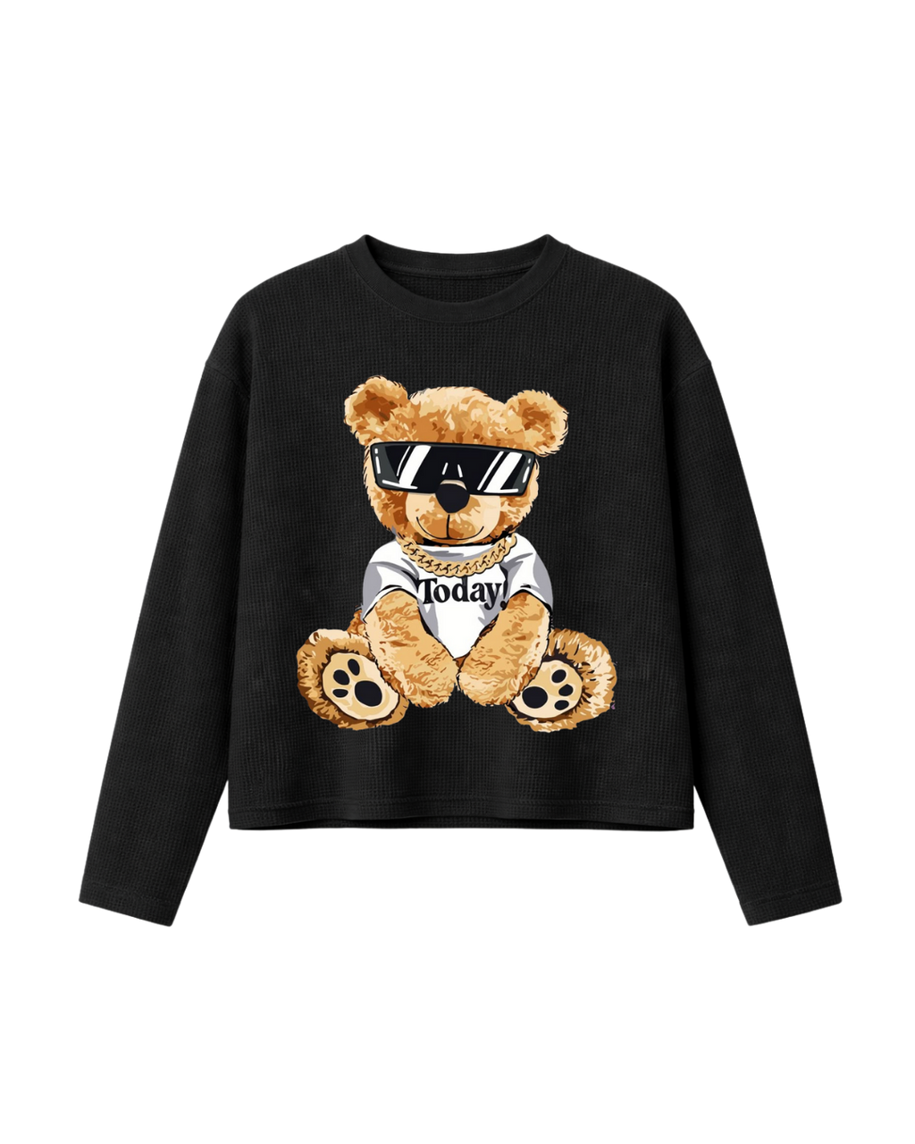 HASHWAY 'BEAR STREET' WAFFLE T-SHIRT - BLACK