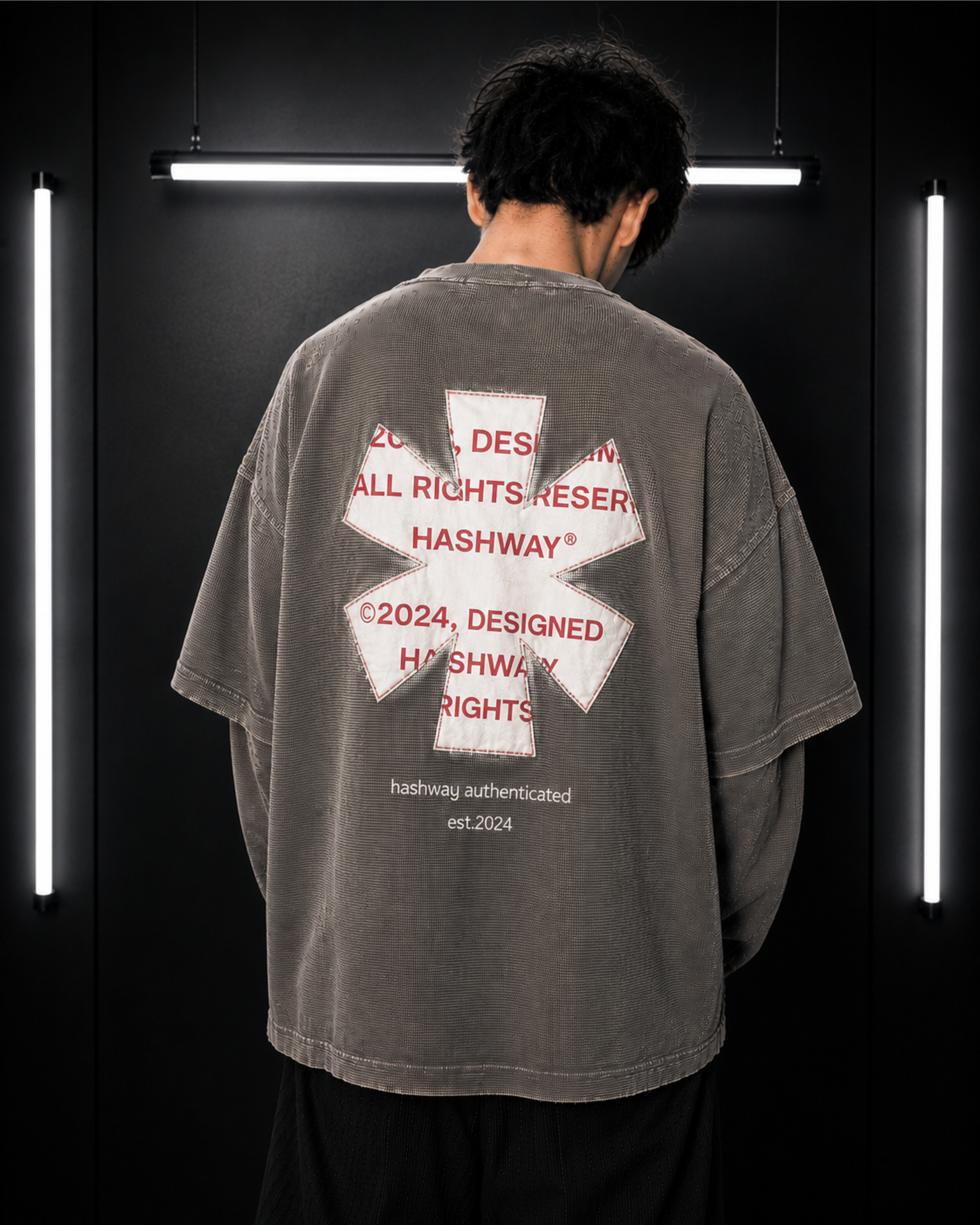 HASHWAY GREY ARCHIVE WAFFLE TEE