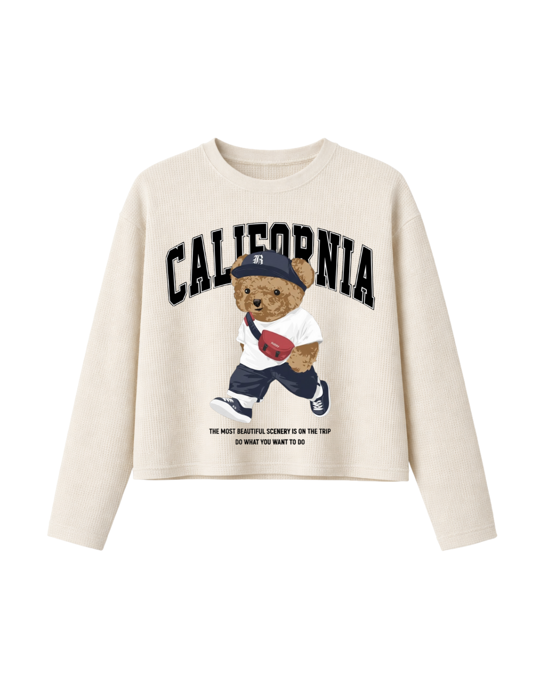 HASHWAY 'CALIFORNIA BEAR' WAFFLE T-SHIRT - OFF WHITE