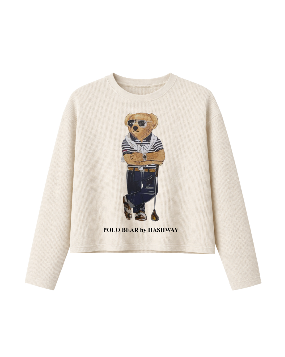 HASHWAY 'POLO BEAR' WAFFLE T-SHIRT - OFF WHITE