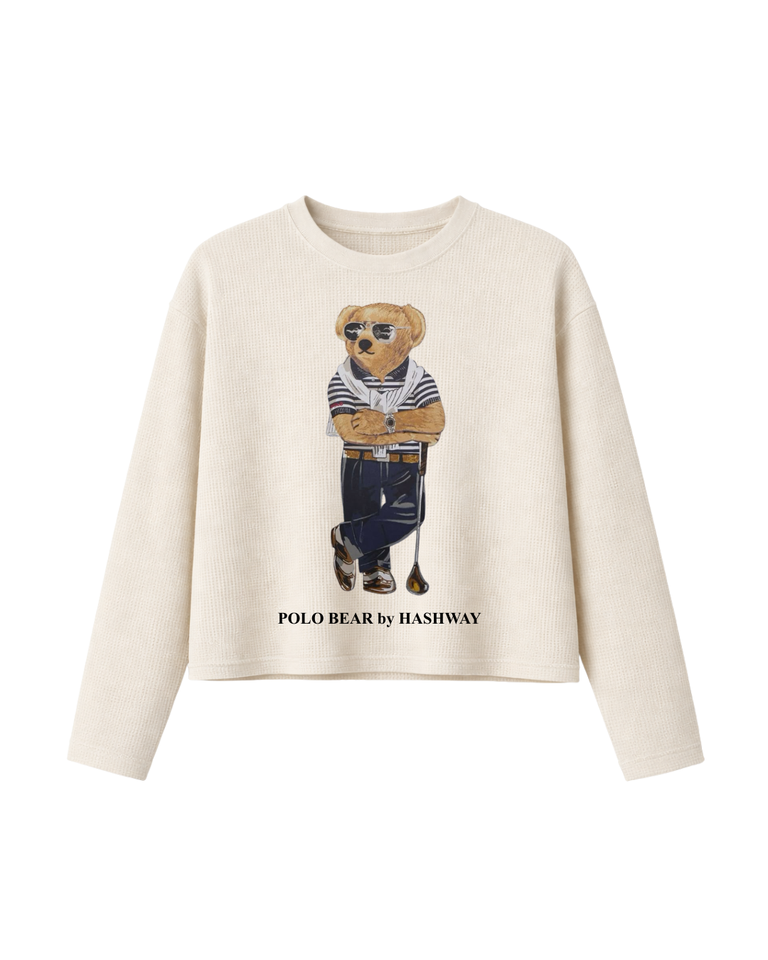 HASHWAY 'POLO BEAR' WAFFLE T-SHIRT - OFF WHITE