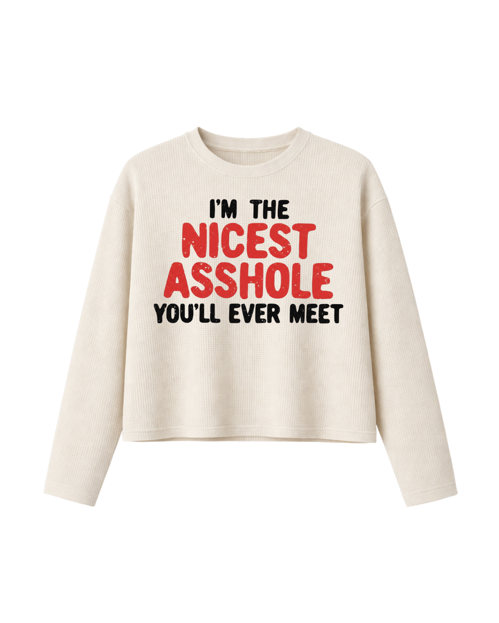 HASHWAY 'NICEST ASSHOLE' WAFFLE TEE - OFF WHITE