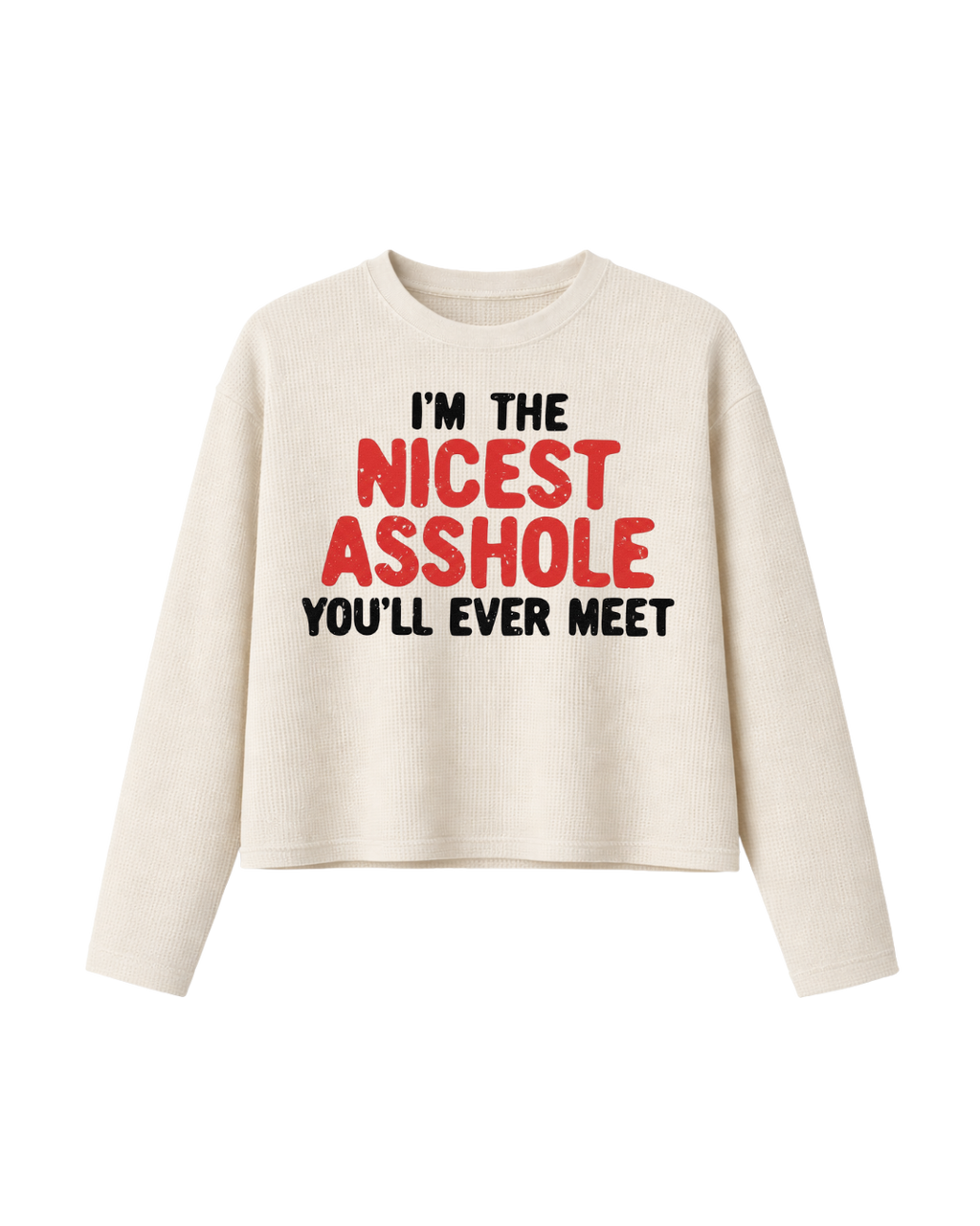 HASHWAY 'NICEST ASSHOLE' WAFFLE T-SHIRT - OFF WHITE