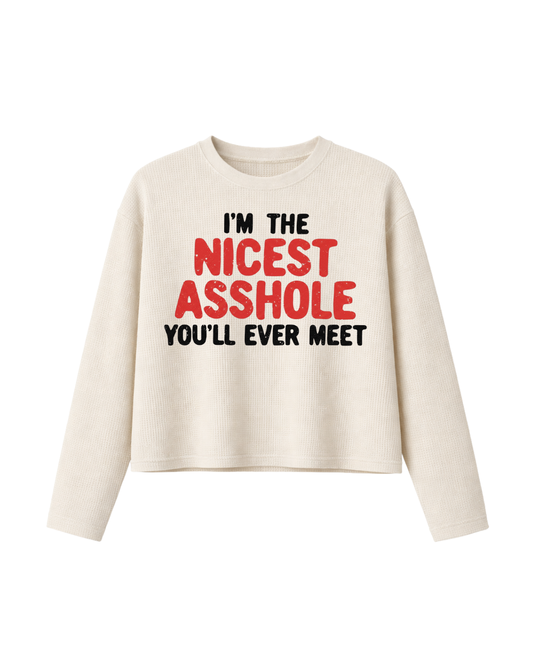 HASHWAY 'NICEST ASSHOLE' WAFFLE T-SHIRT - OFF WHITE