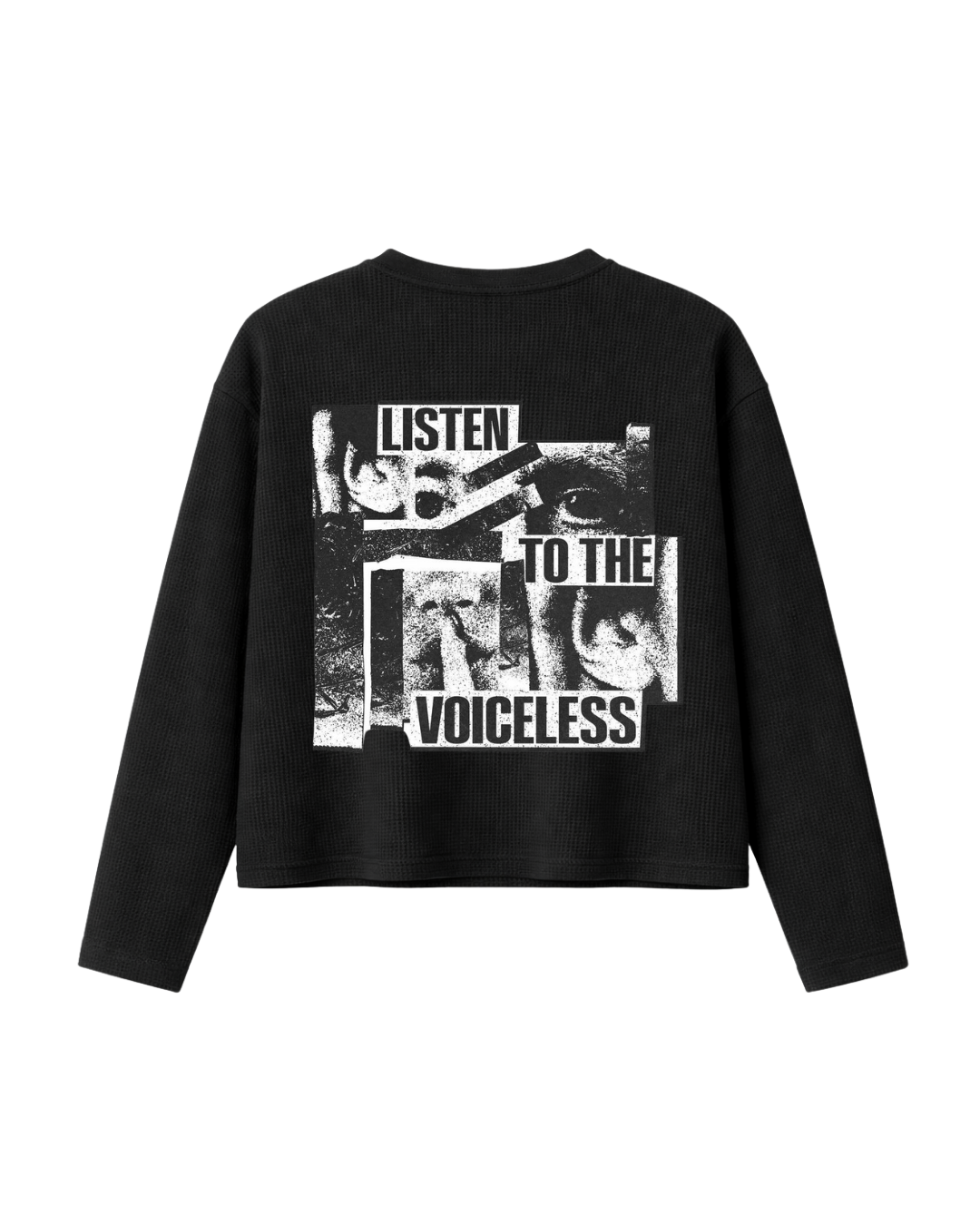 HASHWAY 'LISTEN TO VOICES' WAFFLE T-SHIRT - BLACK