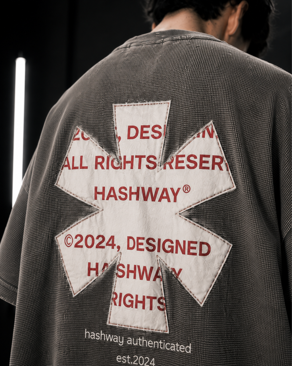 HASHWAY GREY ARCHIVE WAFFLE TEE