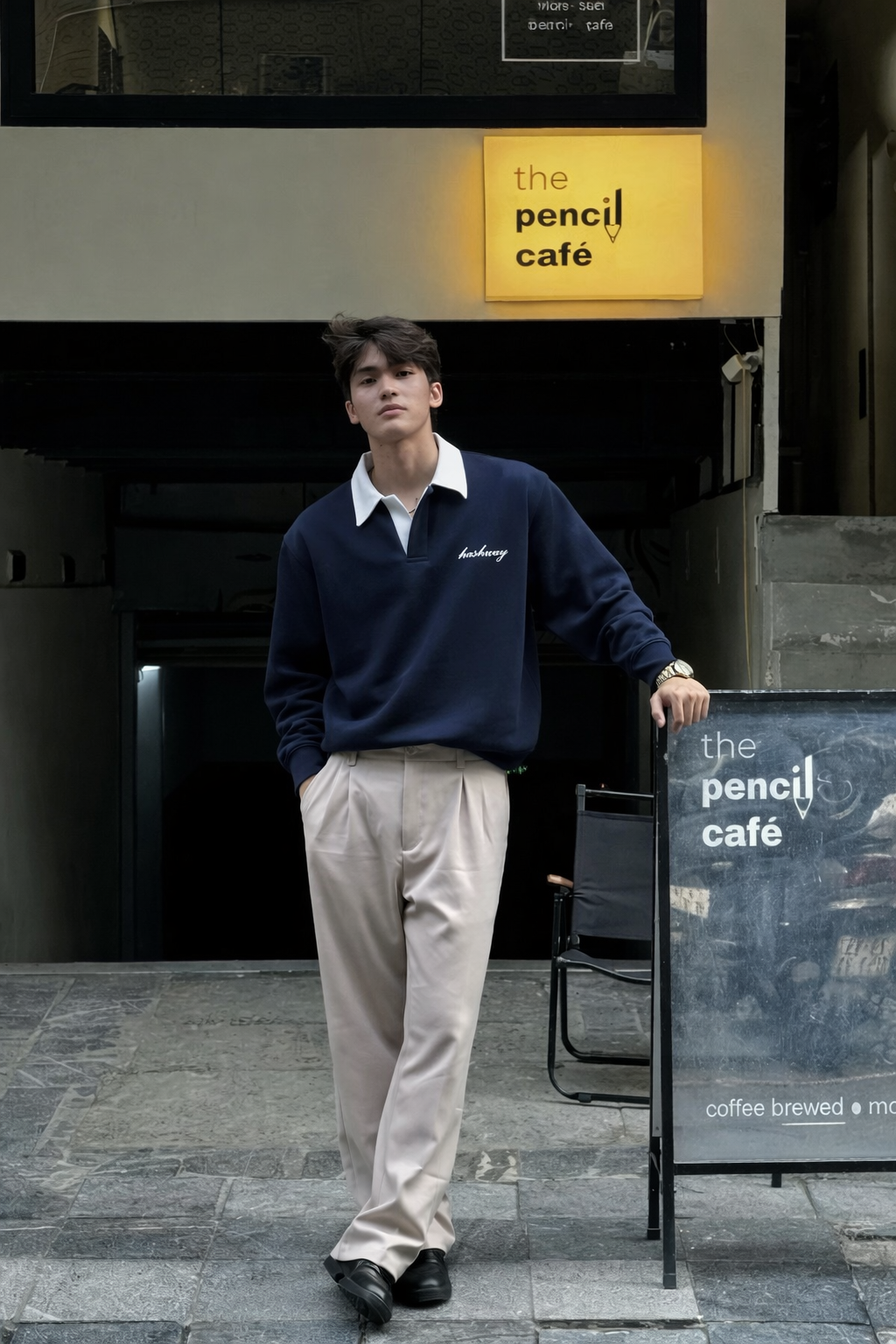 HASHWAY CLASSIC POLO SWEATSHIRT - NAVY