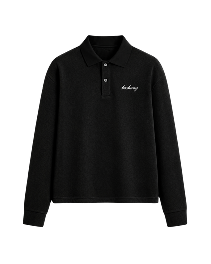 HASHWAY LONG SLEEVE POLO TEE - ALL BLACK