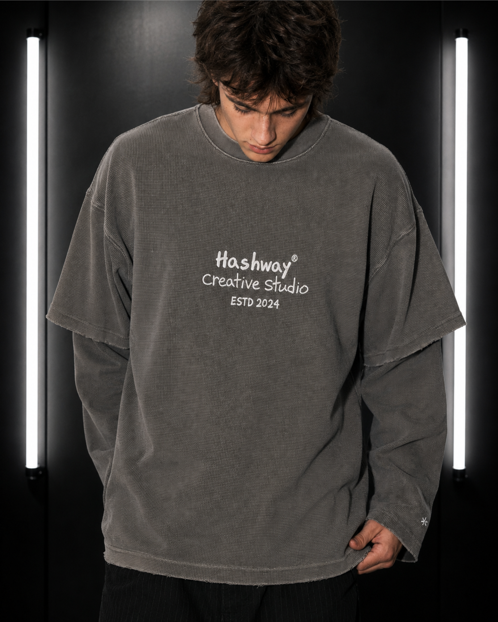 HASHWAY GREY ARCHIVE WAFFLE TEE