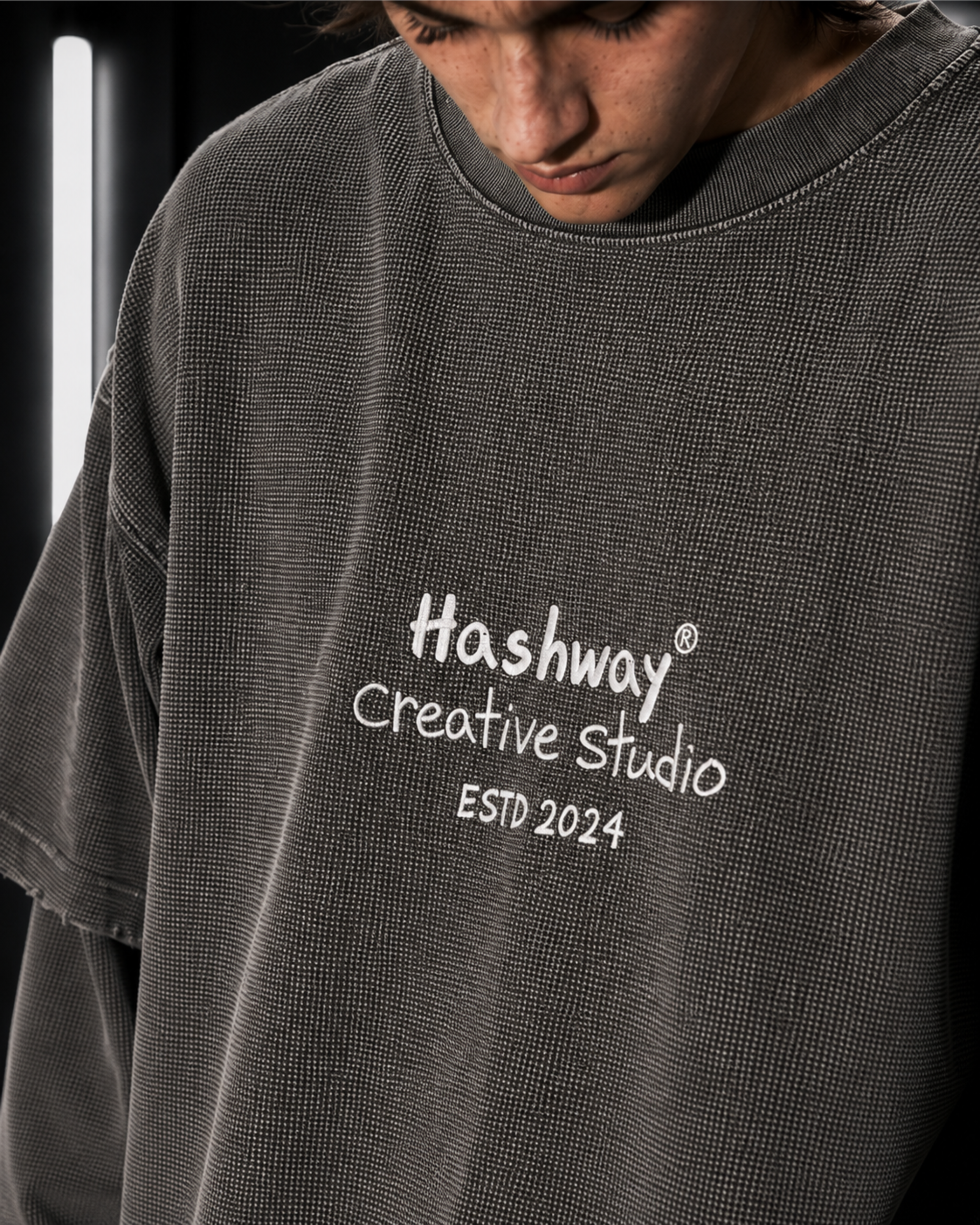 HASHWAY GREY ARCHIVE WAFFLE TEE