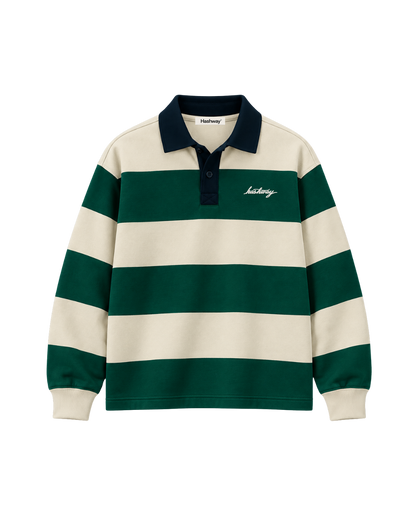 THE HERITAGE POLO SWEATSHIRT — IVORY / FOREST / NAVY