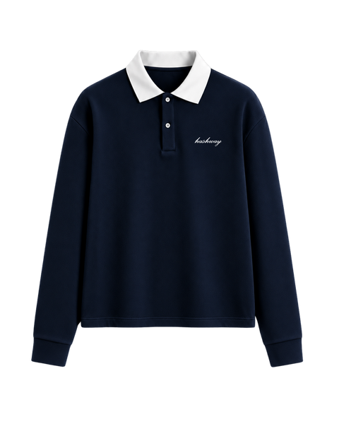 HASHWAY LONG SLEEVE POLO TEE - NAVY