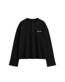 HASHWAY ARCHIVES EMBROIDERED HENLEY WAFFLE T-SHIRT - BLACK