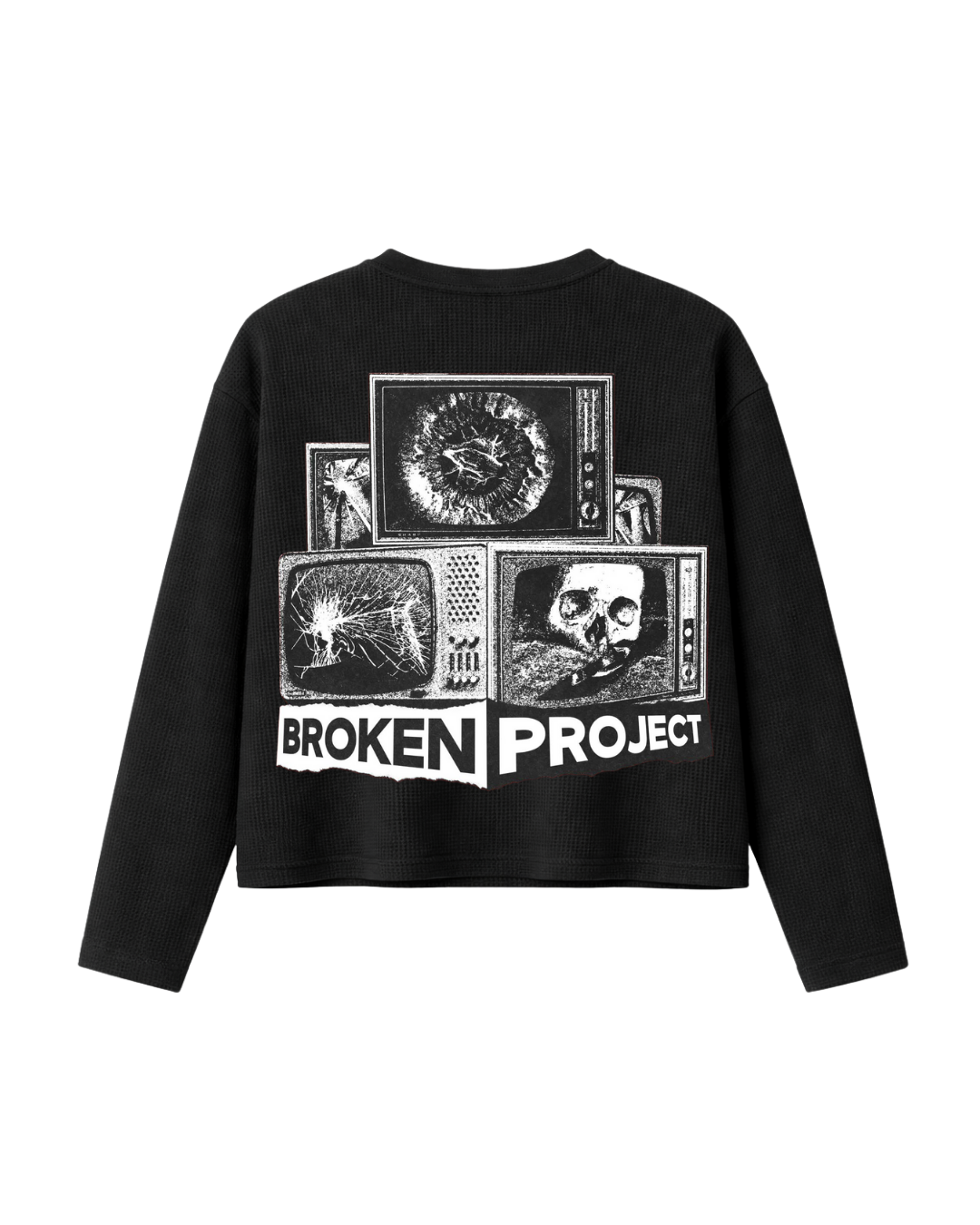 HASHWAY 'BROKEN PROJECT' WAFFLE T-SHIRT - BLACK