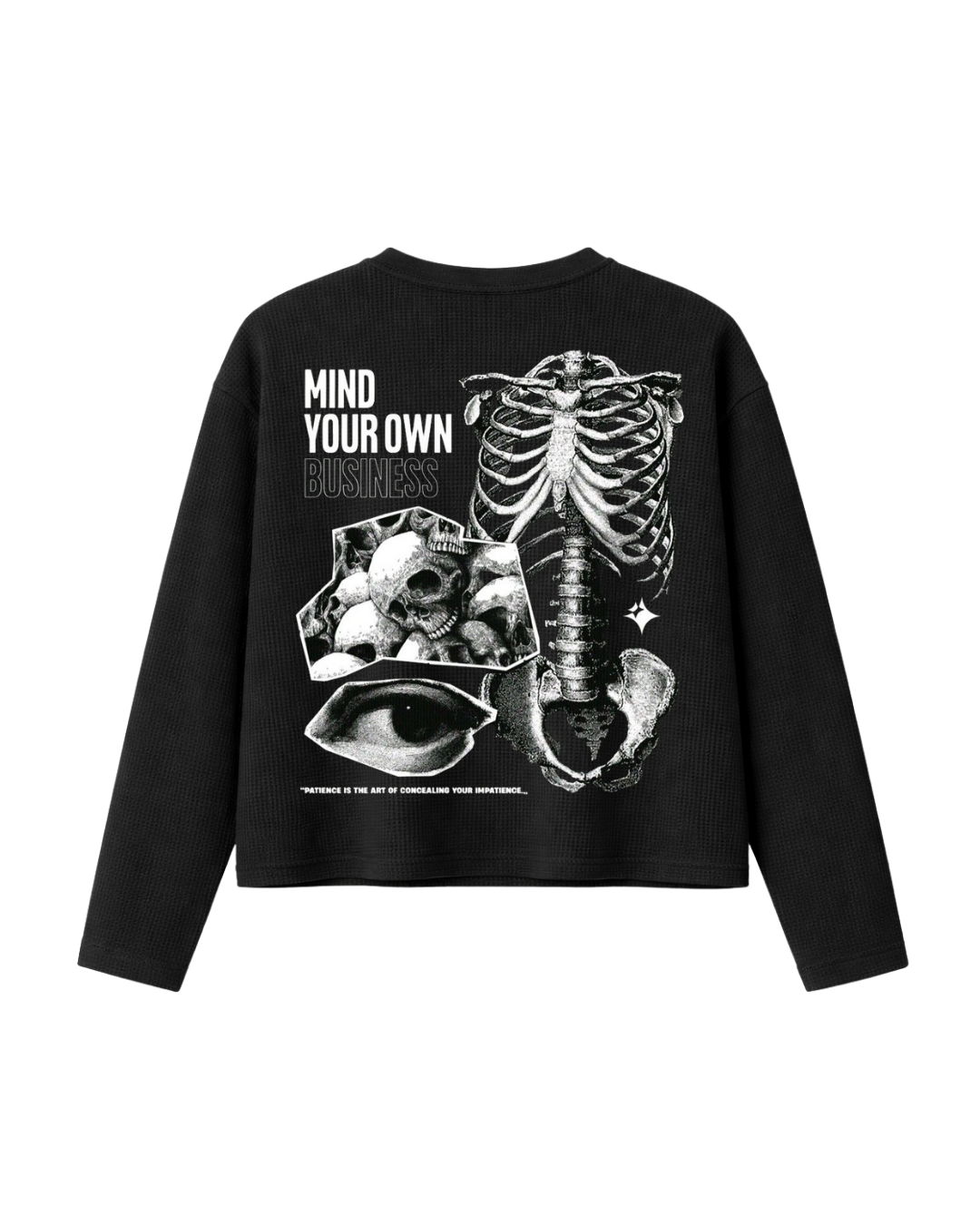 HASHWAY 'MIND YOUR OWN BUSINESS' WAFFLE T-SHIRT - BLACK