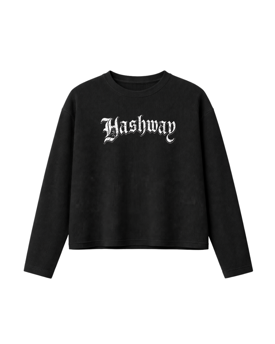 HASHWAY 'METAL HEAD FOR LIFE' WAFFLE T-SHIRT - BLACK