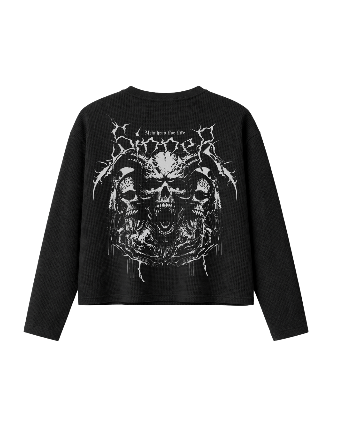 HASHWAY 'METAL HEAD FOR LIFE' WAFFLE T-SHIRT - BLACK